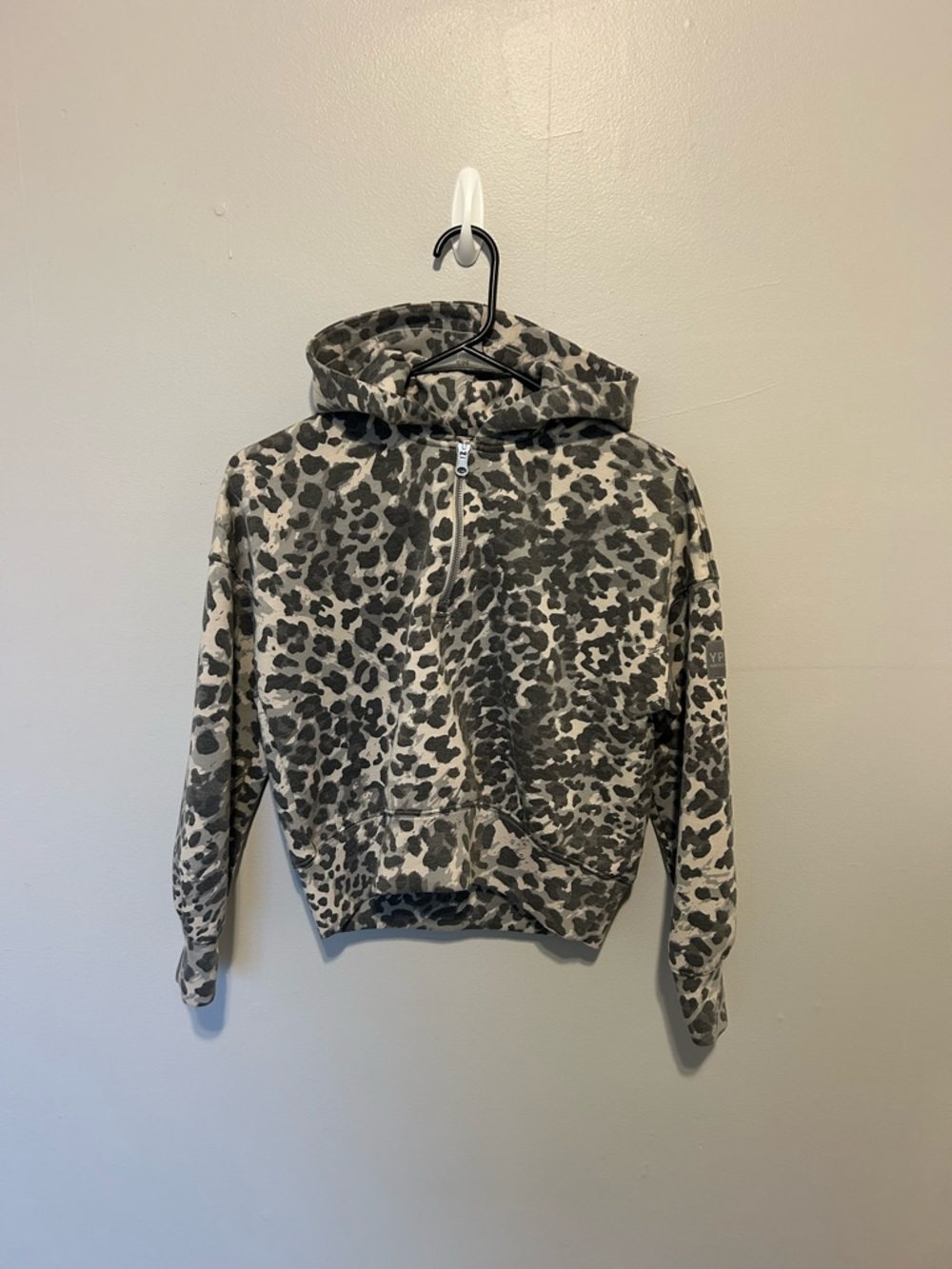 Abercrombie Leopard Print Half-Zip Hoodie in Gray and Cream